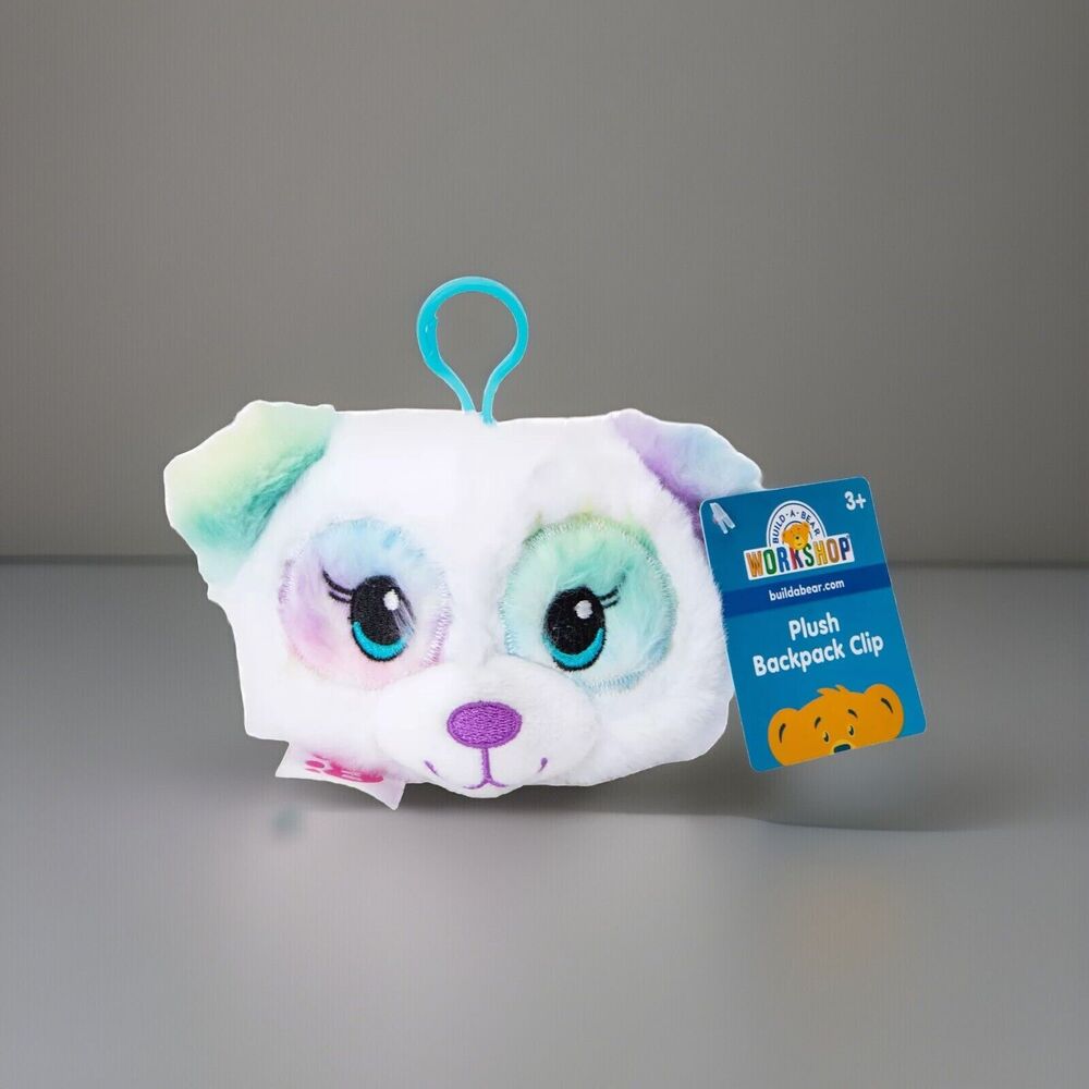 🔥Build A Bear 4" WHITE & RAINBOW PANDA Plush Backpack Clip On Keychain BNWT💥
